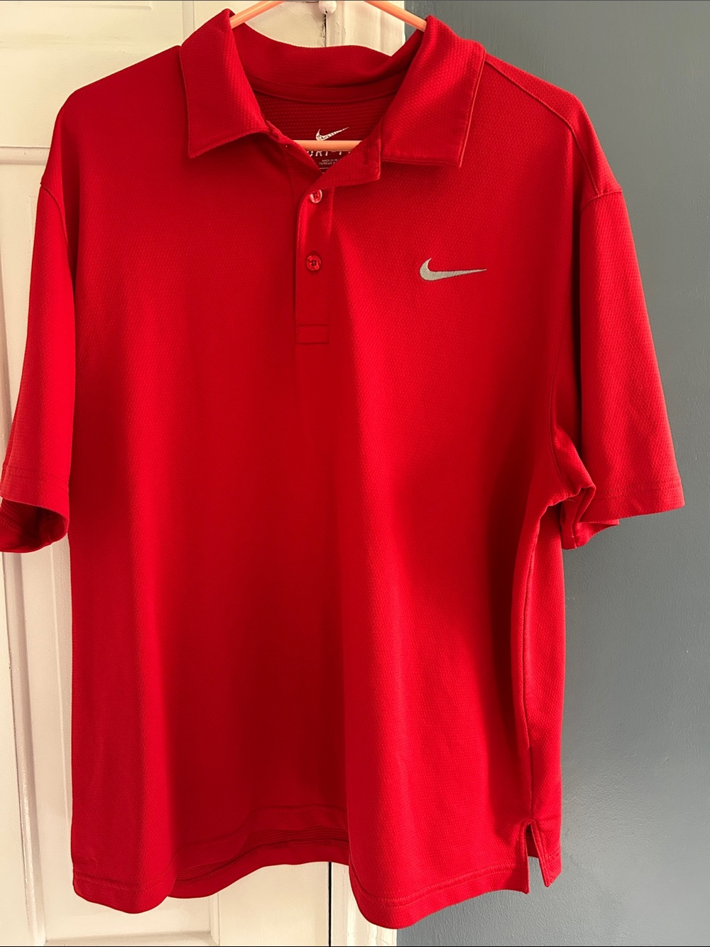 Nike Men's Red Polo with Silver Swoosh